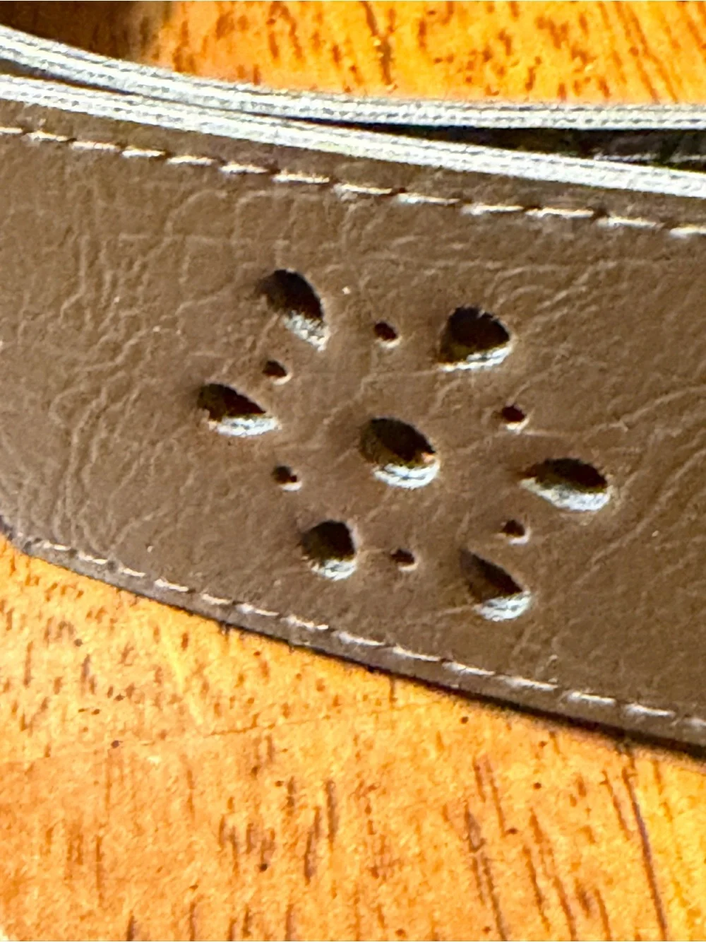 Women's Brown Leather Floral Cutout Belt with Double Ring Buckle